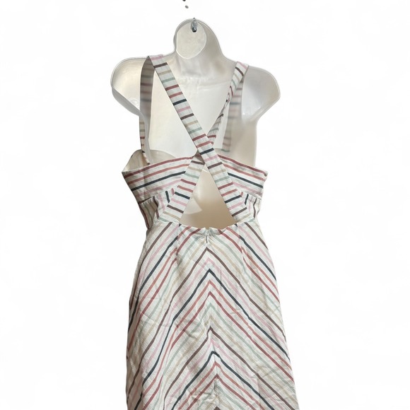 ModCloth Striped Cutout Front Button Midi Dress Womens 8 Multicolor Excellent - Picture 4 of 6